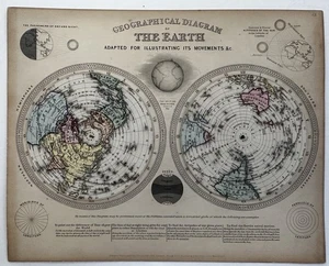 Mapa del mundo volvelles en movimiento 1850’s Reynolds juguete mapa coloreado a mano impresión rara - Imagen 1 de 13