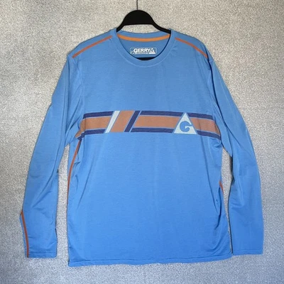 Men's GERRY XL Long Sleeve Sun Protection Shirt Hiking Blue Orange Striped - Image 1 of 4