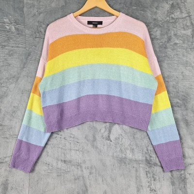 Womens Sweater Large Pastel Rainbow Kidcore Colorful Boho Oversized Relaxed Crop - Image 1 of 4