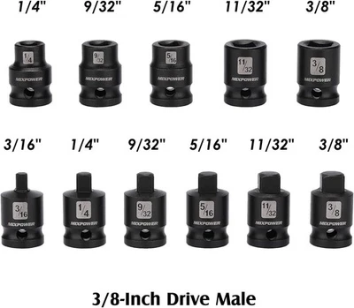 11 Pieces 3/8 Inch Drive Pipe Plug Socket Set SAE CR-MO Tapered Male Square - Image 1 of 4