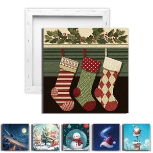 Colección de obras de arte navideñas lienzo estirado sobre marco para sala de estar 20x20 cm - Imagen 1 de 27