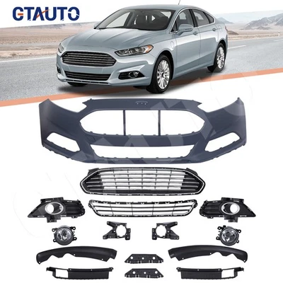 For 2013-2016 Ford Fusion Front Bumper Cover Grille Fog Light w/Chrome Molding Foto 1 de 4