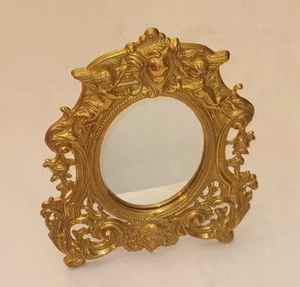 Vintage Brass Table Top Easel Style Vanity Mirror. Heavy. Made in Italy. - Picture 1 of 11