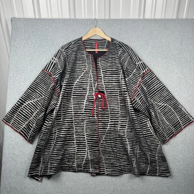 IC By Connie K Jacket Womens 3X Black White Red Abstract Kimono Cardigan USA - Image 1 of 4