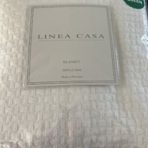 Linea Casa by Sferra Queen Bed Blanket White Tricot New Cotton Basketweave