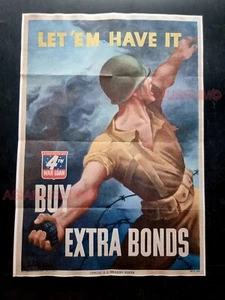 1943 WW2 USA AMERICA BUY WAR BONDS LET 'EM HAVE IT ARMY  PROPAGANDA POSTER 491 - Picture 1 of 2