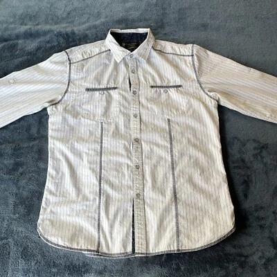 Marc Ecko Shirt Mens Large Pin Stripe Pearl Snaps Long Sleeve Collar Shirt - Image 1 of 4