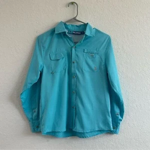 REEL LEGENDS Performance Clothing Boys Blue Fishing Shirt Button Down Medium - Picture 1 of 9