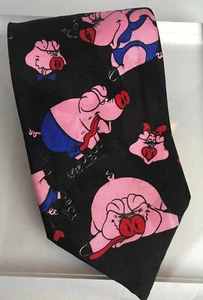 Andaloro Men’s Black & Pink Pigs Tie 55.5” L 4” W (mjh) RN 73469 - Picture 1 of 11