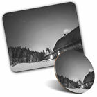 Mouse Mat & Coaster Set - BW - Woodland Log Cabin Ski Snow  #35573