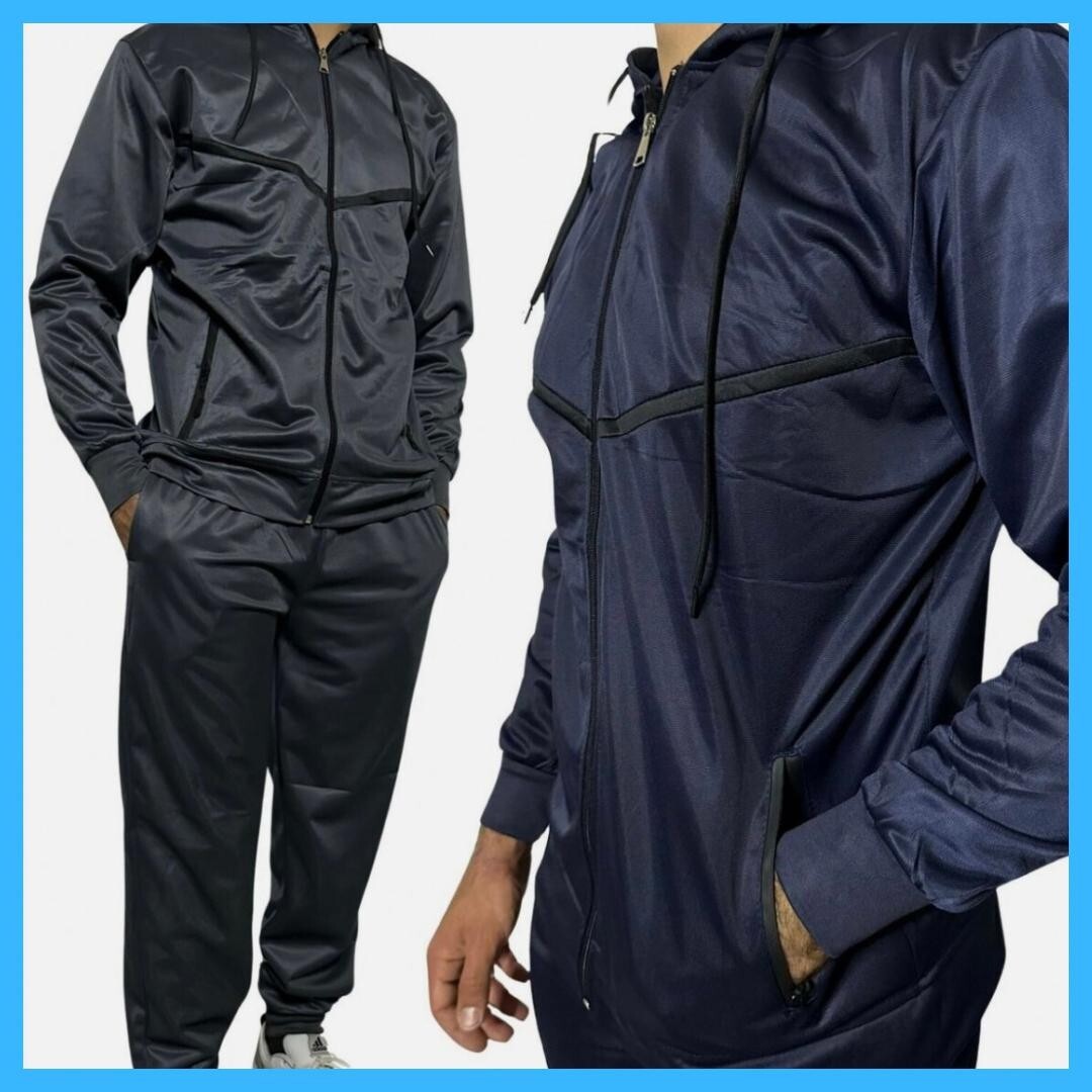 Tuta Da Ginnastica Uomo Felpata - Cotone, Con Zip, Taglie Da M A XXL, Blu - Foto 5