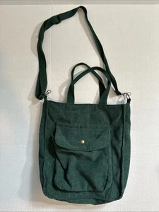 Green Corduroy Tote Bag With Strap Pocket Shoulder Bag Cute Medium Purse Used - Picture 1 of 7