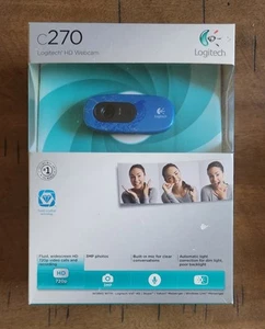 Logitech C270 HD Webcam 720p Blue NIB, 720p, 3mp Photos, Built In Mic, USB Cable - Picture 1 of 7