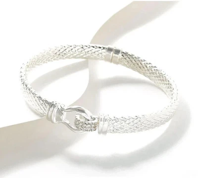 Brazalete Brazalete Imperial Plata Texturizada con Topacio Blanco, Plata de Ley Foto 1 de 4