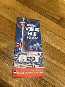 Seattle World's Fair 1962 Chevron Standard Oil Map of Fairgrounds Petroliana - Foto 1 di 10