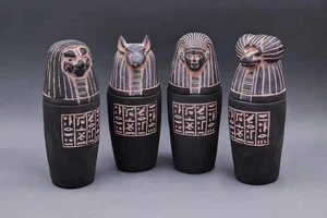 Authentic Ancient Egyptian Antiquities 4 Canopic Jars with With Hieroglyphics BC - Picture 1 of 10