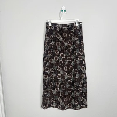 Falda Midi De Colección Años 90 August Seda Para Mujer Talla 8 Grunge Boho Azteca Marrón 100% Seda Foto 1 de 4