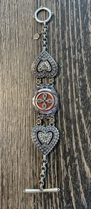 Lucky Brand Bracelet Multi Metal Heart Stone Boho Steampunk 8” - Picture 1 of 13