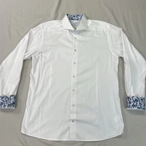 Eton Vestito Camicia Uomo 17,5 44 Bianco Floreale Francese Infradito Polsino Scollato Slim - Foto 1 di 18