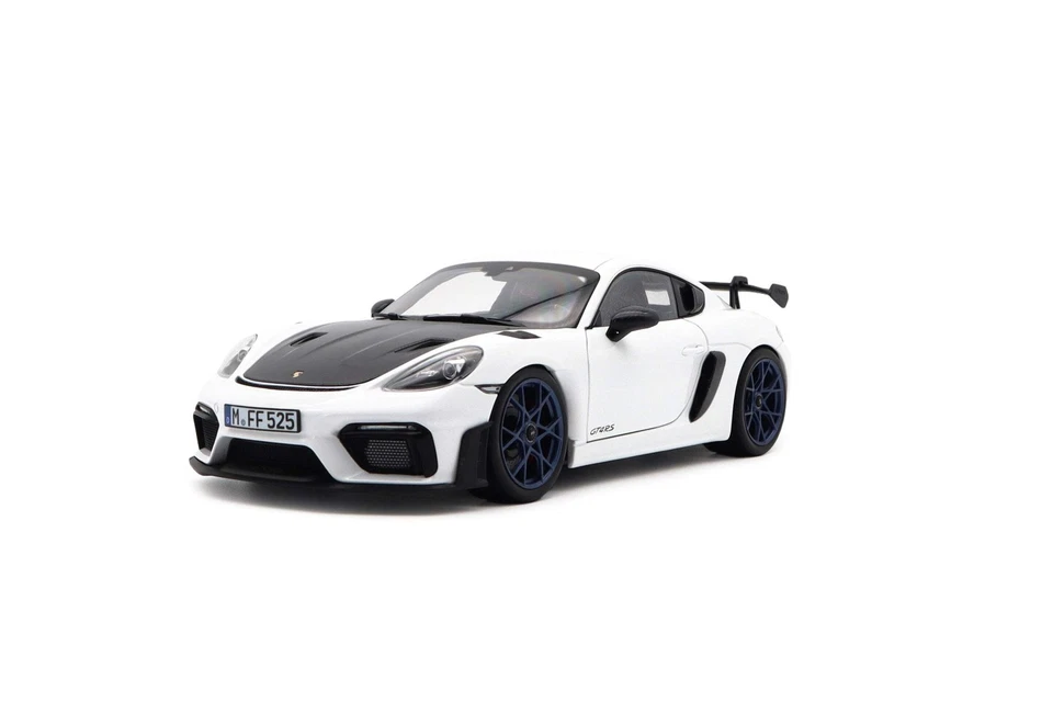 Porsche 718 Cayman GT4 RS Weissach Norev 2023 paquete blanco con ruedas azules 1:18 Foto 1 de 1