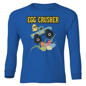 Egg Crusher – Easter Monster Truck Egg Hunt Design Youth Long Sleeve T-Shirt - Picture 1 of 9