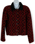 Womens Sz M Fleece Coat County Clothing Company Geometric Red/Black Vintage 1998