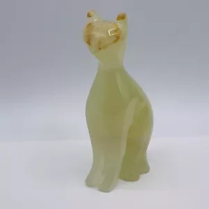 Statuina gatto vintage pietra intagliata a mano onice marmo statua seduta alta 5" gattino verde - Foto 1 di 8