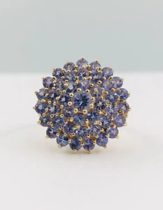 Designer 14k Yellow Gold Natural Purple Iolite Floral Cluster Ring - Picture 1 of 10