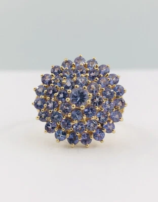 Anillo racimo floral de iolita púrpura natural de oro amarillo de 14k de diseñador Foto 1 de 4