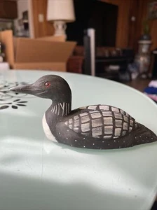 Loon Duck Decoy Hand Crafted Hand Painted Wood Signed - Picture 1 of 11