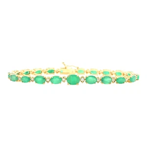 13.50Ct Natural Emerald and Diamond 14K Solid Yellow Gold Bracelet - Picture 1 of 8