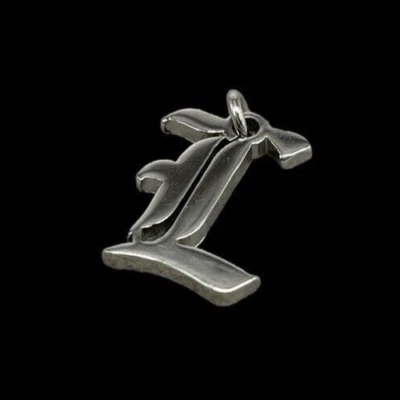 Ciondolo con Lettera L Gotica colore argento Acciaio Inox per Collana Uomo Donna - Immagine 1 di 4
