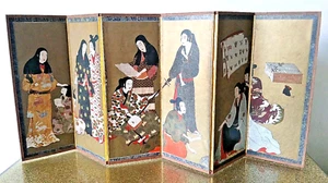 2 Vtg NOS Japanese Miniature 13x7.5" Folding Screen Byobu Panel SCENES in Box  - Picture 1 of 22