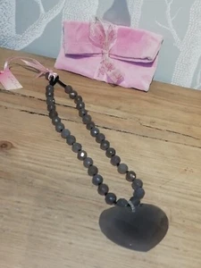 BNWT LOLA ROSE GREY AGATE FACETED HEART BEAD NECKLACE - Imagen 1 de 5
