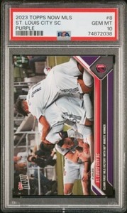 2023 MLS TOPPS NOW ST. LOUIS CITY FC 1ST MLS VICTORY PURPLE /25 #8 PSA 10 POP 1!