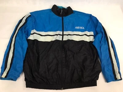 VTG Rare Perry Ellis America Jacket Windbreaker Blue Stripe Size L 80s 90s - Image 1 of 4
