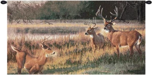 Deer Landscape Woven Tapestry Wall Hanging Rustic Cabin Nature Art USA Made - Picture 1 of 1