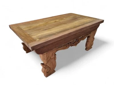 Teca Madera Maciza Mesita Baja Mesa Sofá Salón Bali Estilo Mueble Tallado Nuevo - Imagen 1 de 4