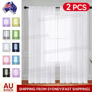 2X Linen Sheer Curtains for Living Room Light Filtering Window Eyelet Draperies - Picture 1 of 10