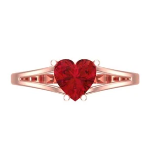1Ct Heart Cut Simulated Ruby Solitaire Engagement Ring for Women, 14K Rose Gold - Picture 1 of 11