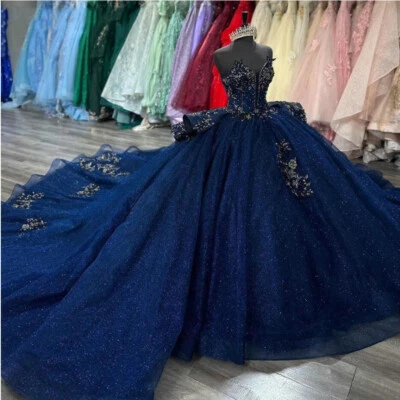Темно-синий Quinceanera платье Swee15 XV блестящий принцесса Vestidos 16 айва бальные платья - Изображение 1 из 4