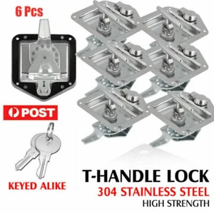 6x T Handle Locks Stainless Steel With Keys Trailer Camper Truck Tool Box Silver - Picture 1 of 12