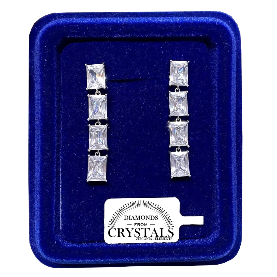 Orecchini Tennis Pendenti Accaio pl. oro Bianco 18K con Cristalli Zirconi S2/3 - Immagine 1 di 4