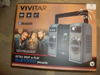 New Sealed Vivitar 4090718 Cool Retro Drop And Play Bluetooth Speaker - Black - Image 1 of 2
