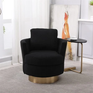360° Swivel Barrel Chair Modern Accent Chair Armchair Single Sofa w/Gold Base - Picture 1 of 18