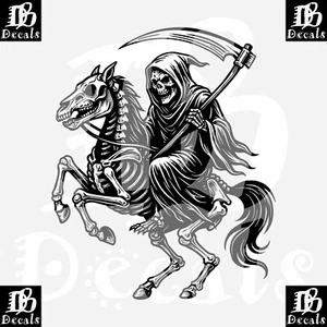 Grim Reaper Riding Skeleton Horse Skull Scythe Window Car Vinyl Decal Sticker - Picture 1 of 2