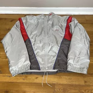 Vintage Asics Windbreaker Jacket Size Large Gray Red Silver Polyester Nylon - Picture 1 of 8
