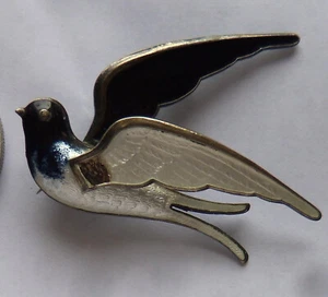 Antique Victorian Barn Swallow Bird Sterling Gullioche Brooch Norway Hans Myhre - Picture 1 of 6