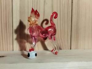 Hand Blown Pink Glass Cat Figure Gift - Picture 1 of 8