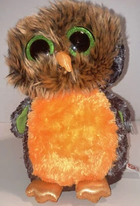 8" TY Beanie Boos MIDNIGHT the Orange & Green Owl (Glitter Eyes) Medium - Picture 1 of 6